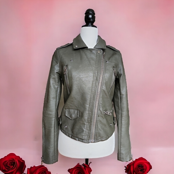 [BLANKNYC] Women's PU Leather Moto Jacket Olive Green - Picture 2 of 15